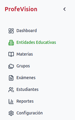 Navegación al módulo de Instituciones