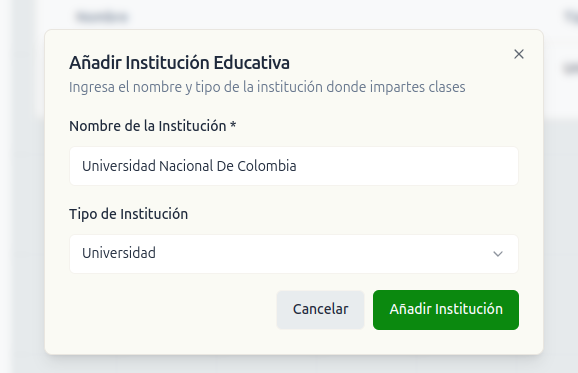 Formulario de nueva institución