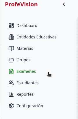 Navegación al módulo de Exámenes