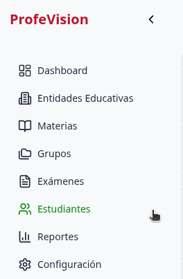 Navegación al módulo de Estudiantes