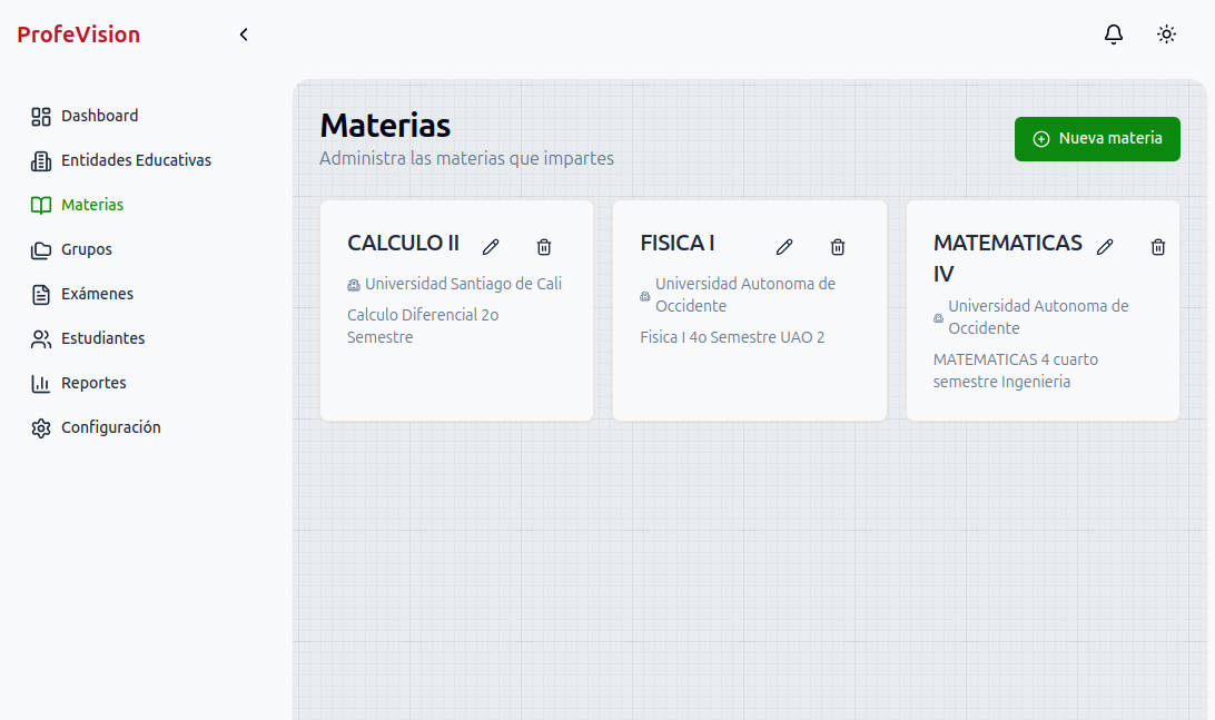 Lista de materias