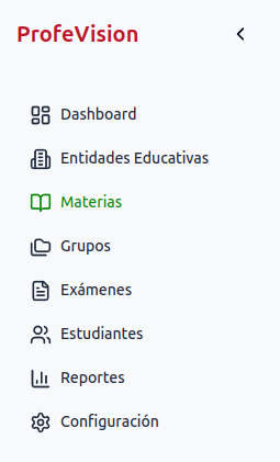 Navegación al módulo de Materias
